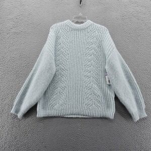 Topshop Womens Pale Blue Fuzzy Cable Knit Crew Neck Sweater Size Snall NEW